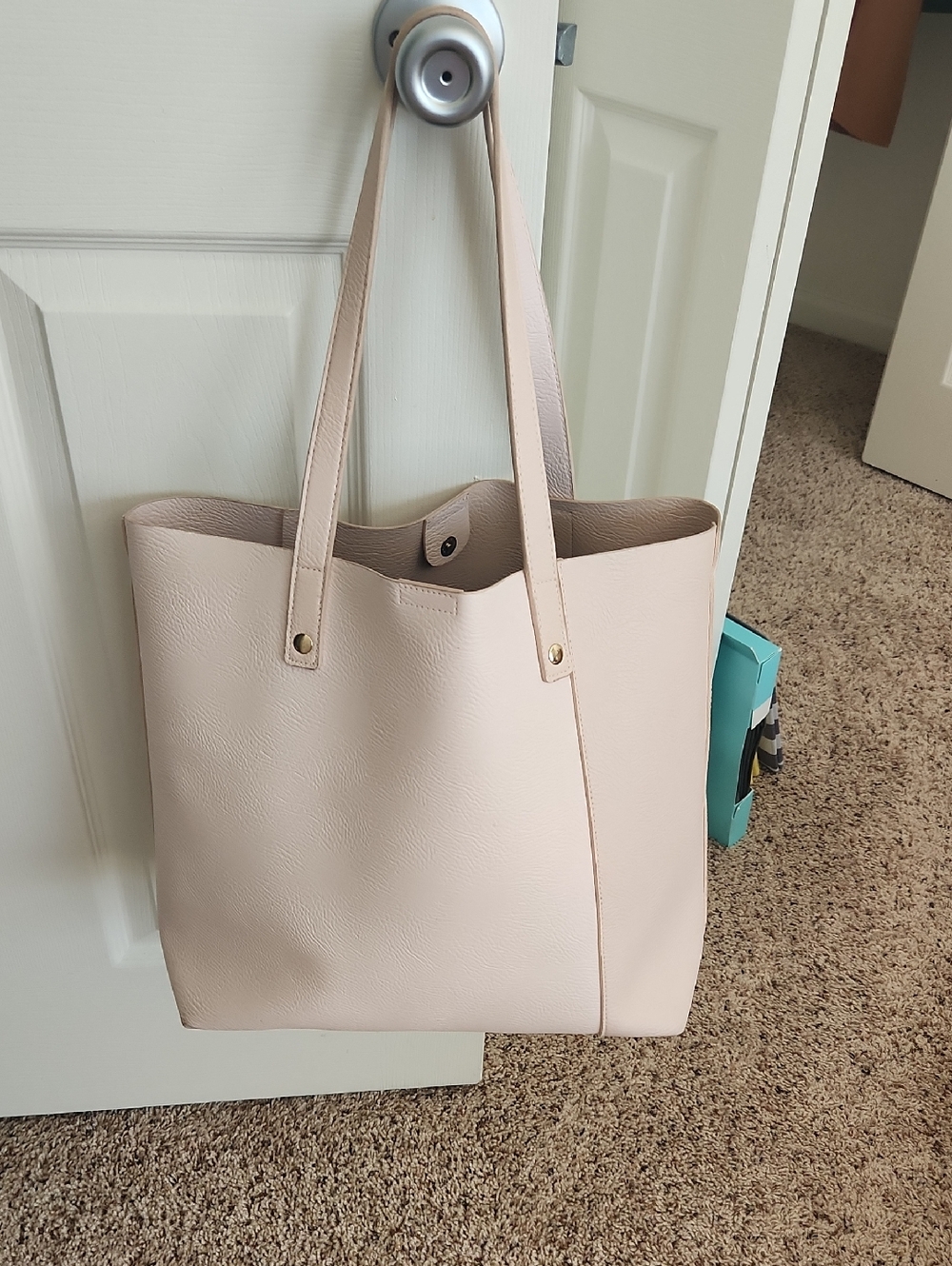 Women's Blush Pink Tote Bag - Minimal Leather-Style Shoulder Bag